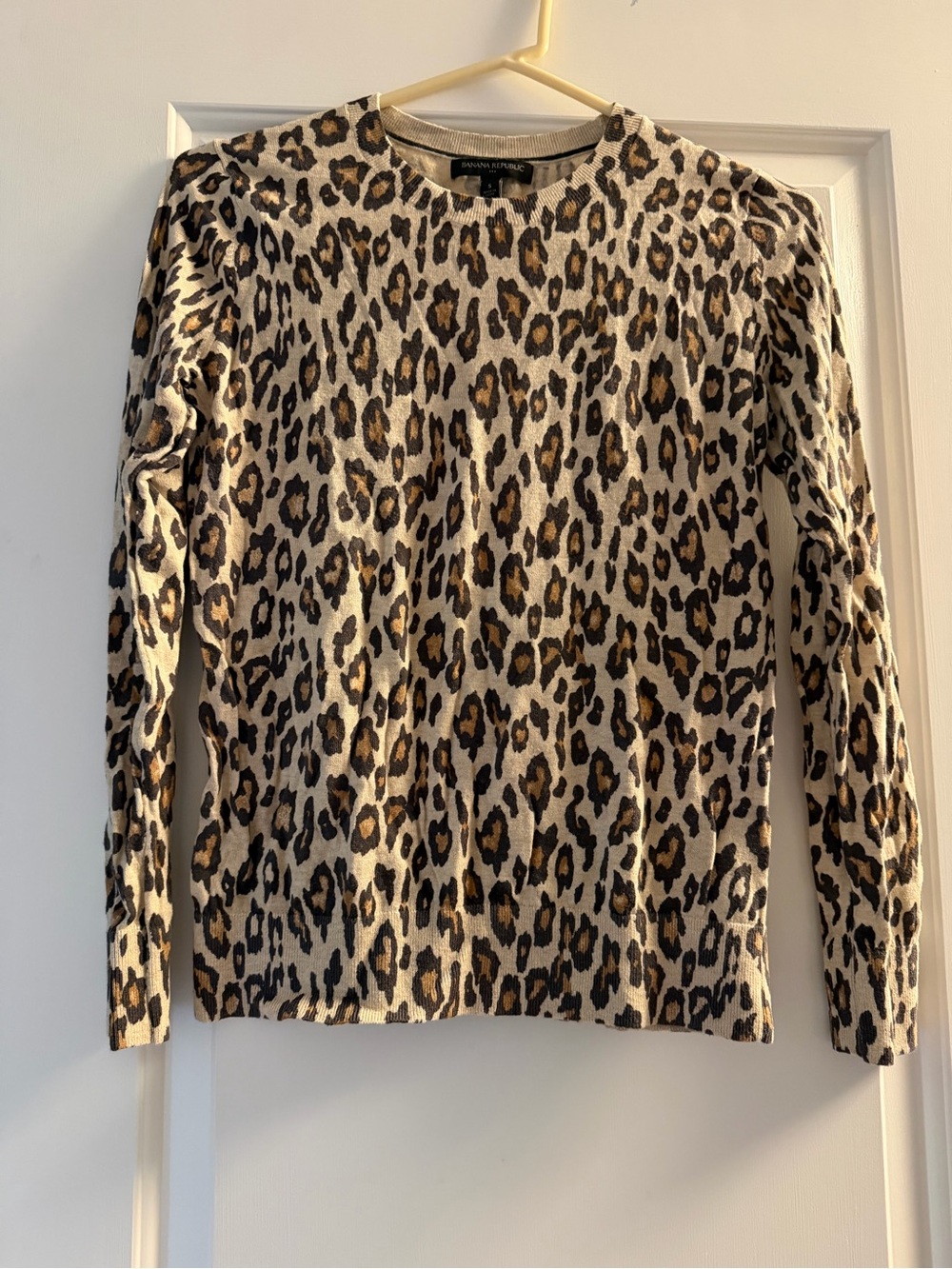 Banana Republic Leopard-Print Crewneck Sweater in Beige, Brown, Black
